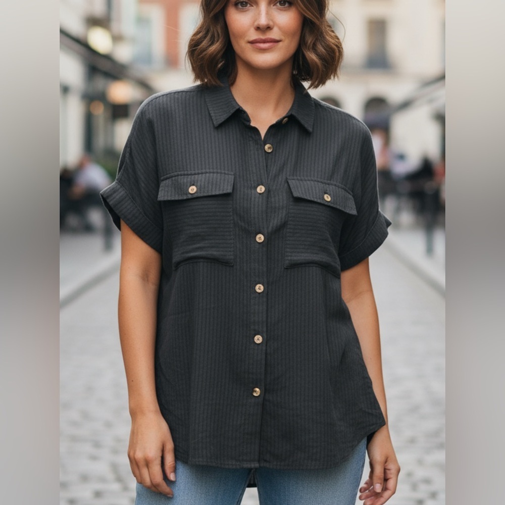a.n.a Charcoal Button-Down Shirt